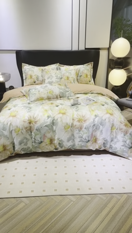 91家纺网 家纺一手货源 找家纺 雲归梦 2024新款全棉铂金棉数码印花四件套花的旅途 桔