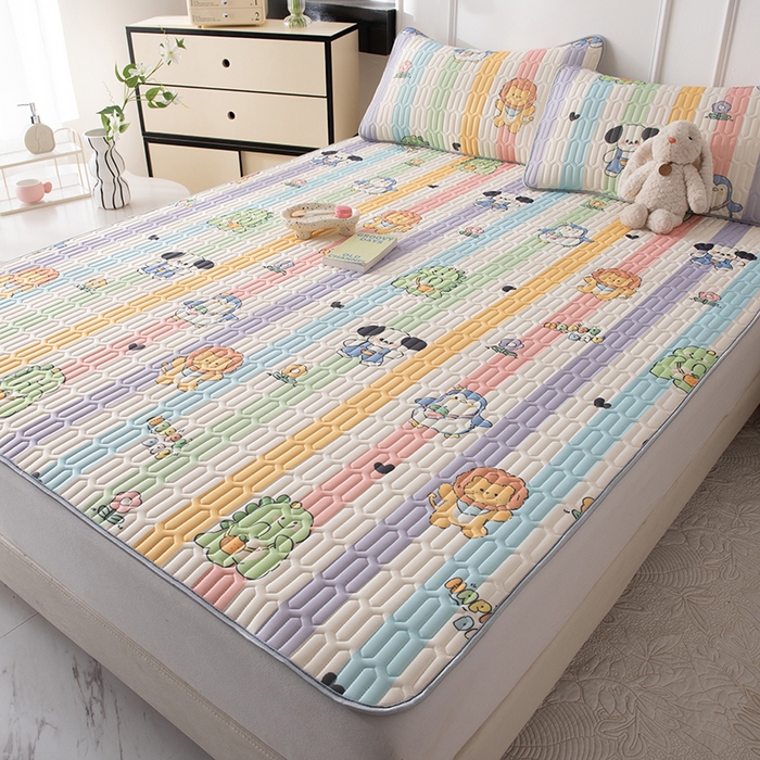 91家纺网 家纺一手货源 找家纺 佳梦达 新款0.4厚度纯色凉感丝乳胶凉席三件套（风格二） 彩虹吖