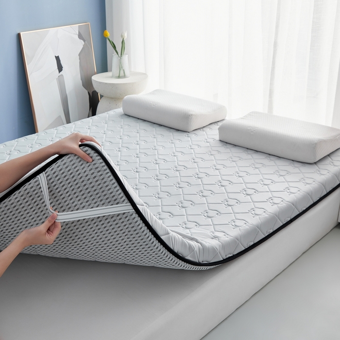 91家纺网 家纺一手货源 找家纺 祁恋婷家居 2024新款牛奶丝乳胶记忆棉床垫【床垫遮盖物】 棉花灰