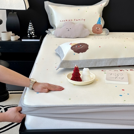 91家纺网 家纺一手货源 找家纺 （总）JUICY 橘滋家纺 2024新款A类数码印花抑菌冰丝床席款床笠款软凉席套件