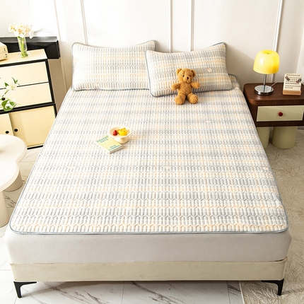 91家纺网 家纺一手货源 找家纺 佳梦达 新款0.4厚度纯色凉感丝乳胶凉席三件套（风格二） 英伦格-蓝