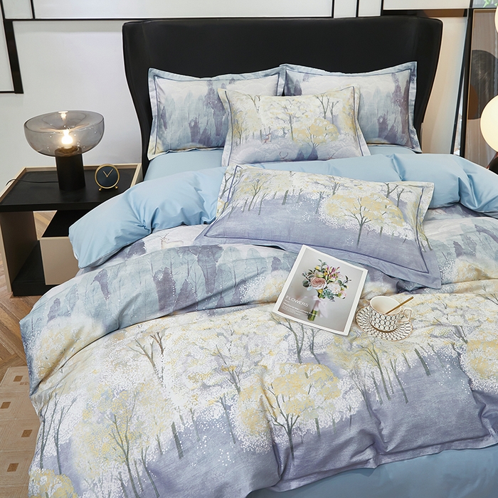 91家纺网 家纺一手货源 找家纺 雲归梦 2024新款全棉铂金棉数码印花四件套世外悠境 兰