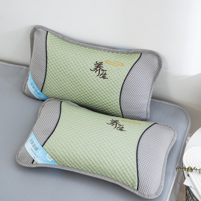 91家纺网 家纺一手货源 找家纺 纽乐 2024新款凉感冰豆豆枕茉莉花填充枕芯 35*55cm/只 绿灰