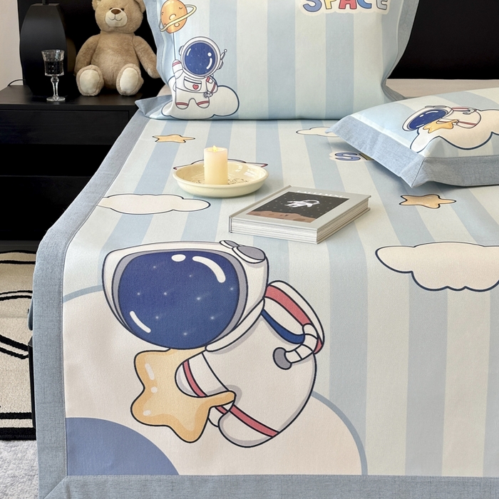 91家纺网 家纺一手货源 找家纺 JUICY 橘滋家纺 2024新款A类数码印花抑菌冰丝床席款床笠款软凉席套件 太空冒险（平席款）