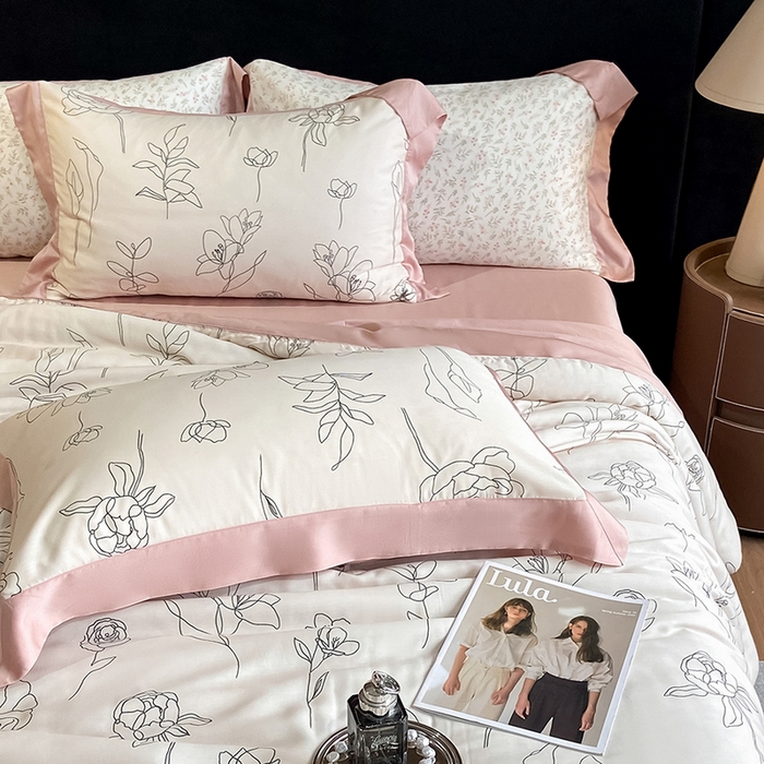 91家纺网 家纺一手货源 找家纺 梵克保罗 2024新款莱赛尔数码印花夏被四件套 菲青