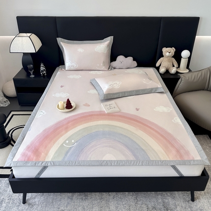 JUICY 橘滋家纺 2024新款A类数码印花抑菌冰丝床席款床笠款软凉席套件 七彩梦（平席款）