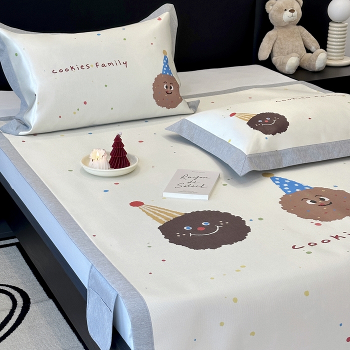 91家纺网 家纺一手货源 找家纺 JUICY 橘滋家纺 2024新款A类数码印花抑菌冰丝床席款床笠款软凉席套件 欢乐曲奇（平席款）