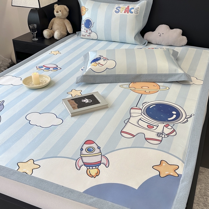 91家纺网 家纺一手货源 找家纺 JUICY 橘滋家纺 2024新款A类数码印花抑菌冰丝床席款床笠款软凉席套件 太空冒险（平席款）