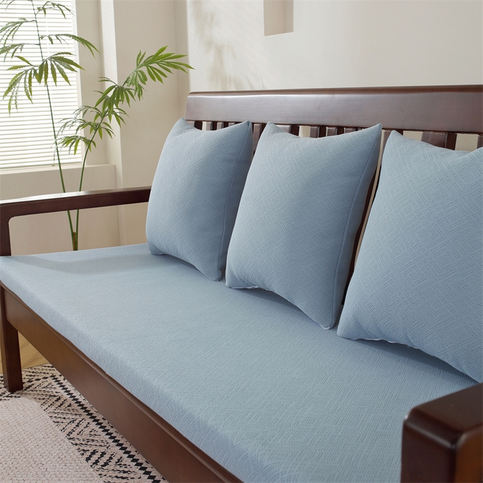 91家纺网 家纺一手货源 找家纺 共鸣沙发垫 2024新款50D高密度高回弹四季款海绵沙发垫 回形格蓝色