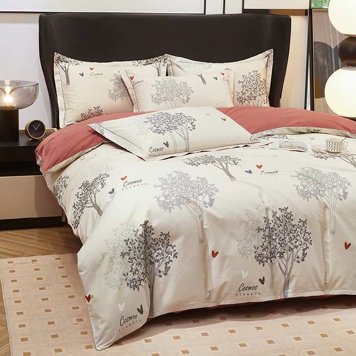 91家纺网 家纺一手货源 找家纺 雲归梦 2024新款全棉铂金棉数码印花四件套云思木想 灰