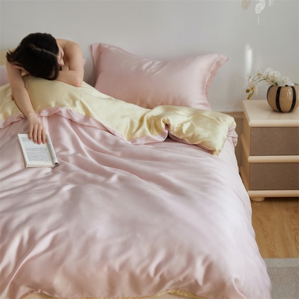 91家纺网 家纺一手货源 找家纺 ROZ home 蕊姿家居 2024新款亲肤舒适60支兰精天丝四件套 山茶粉＋爱丽丝黄