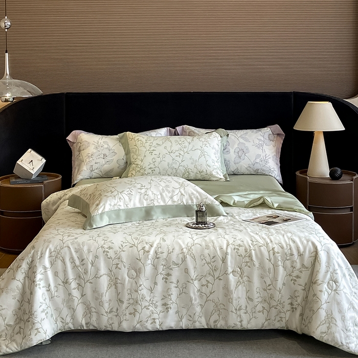 91家纺网 家纺一手货源 找家纺 梵克保罗 2024新款莱赛尔数码印花夏被四件套 浅爱 米