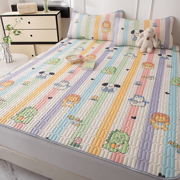 91家纺网 家纺一手货源 找家纺 佳梦达 新款0.4厚度纯色凉感丝乳胶凉席三件套（风格二） 彩虹吖