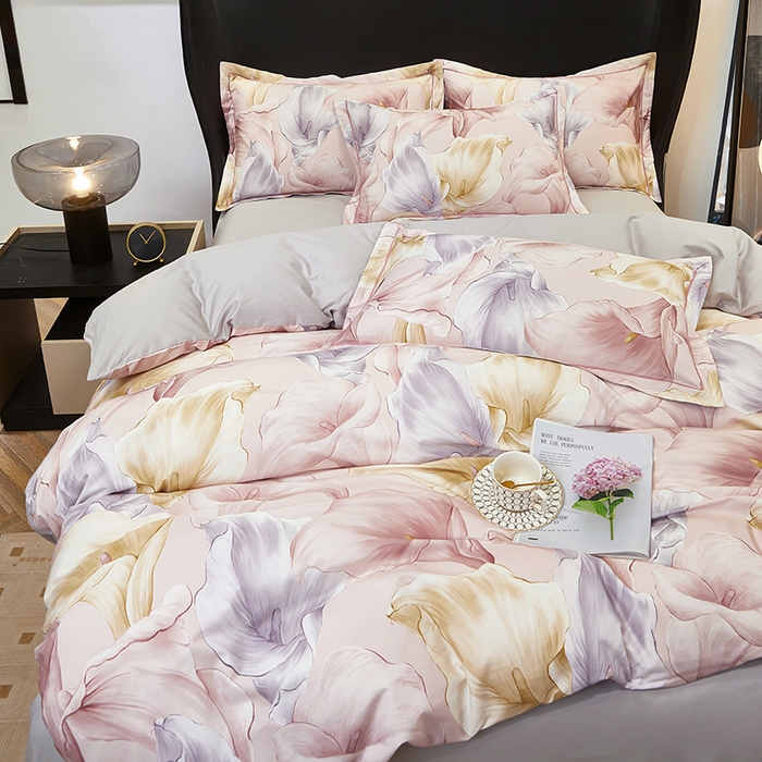 91家纺网 家纺一手货源 找家纺 雲归梦 2024新款全棉铂金棉数码印花四件套步步生莲 粉