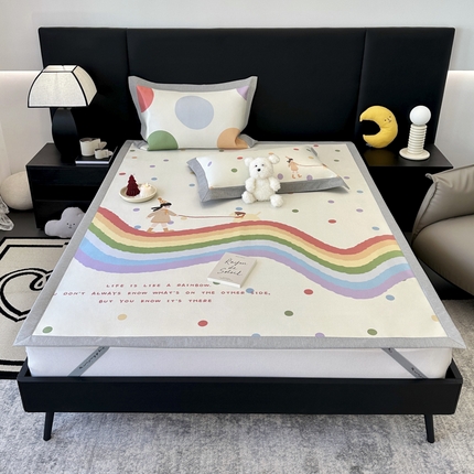 91家纺网 家纺一手货源 找家纺 JUICY 橘滋家纺 2024新款A类数码印花抑菌冰丝床席款床笠款软凉席套件 波点彩虹（平席款）