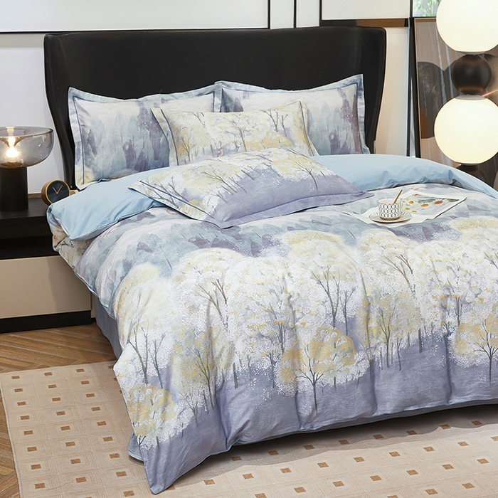 91家纺网 家纺一手货源 找家纺 雲归梦 2024新款全棉铂金棉数码印花四件套世外悠境 兰