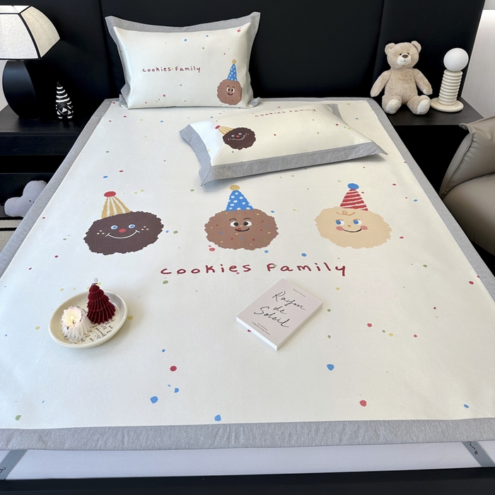 91家纺网 家纺一手货源 找家纺 JUICY 橘滋家纺 2024新款A类数码印花抑菌冰丝床席款床笠款软凉席套件 欢乐曲奇（平席款）