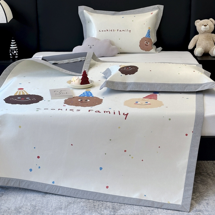 91家纺网 家纺一手货源 找家纺 JUICY 橘滋家纺 2024新款A类数码印花抑菌冰丝床席款床笠款软凉席套件 欢乐曲奇（平席款）