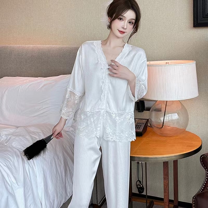 91家纺网 家纺一手货源 找家纺 洛兰沙家居馆【只代发】【只代发】 2024新款冰丝蕾丝睡裙 23101-白色