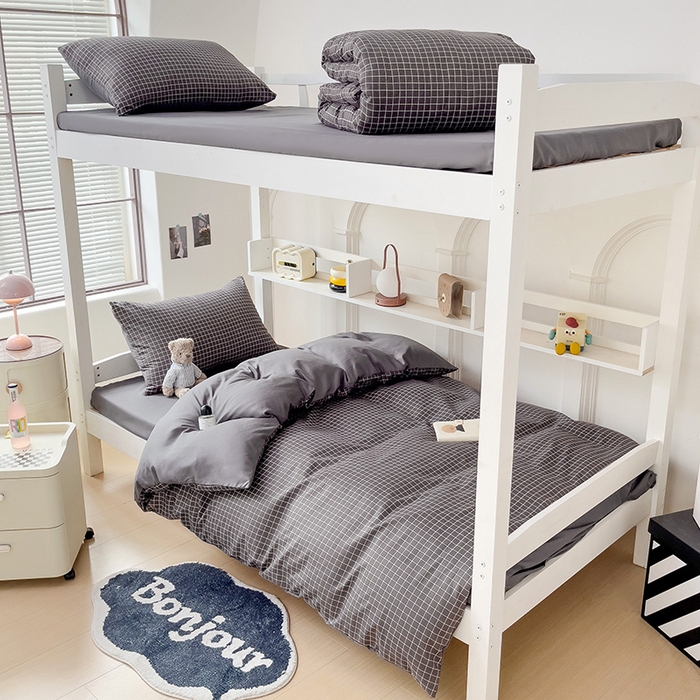 91家纺网 家纺一手货源 找家纺 楠沐家纺 2025新款无印风亲肤柔软水洗棉磨毛学生床四件套 黑小格