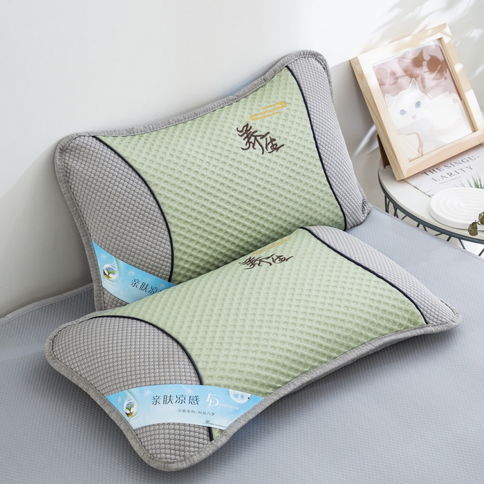 91家纺网 家纺一手货源 找家纺 纽乐 2024新款凉感冰豆豆枕茉莉花填充枕芯 35*55cm/只 绿灰