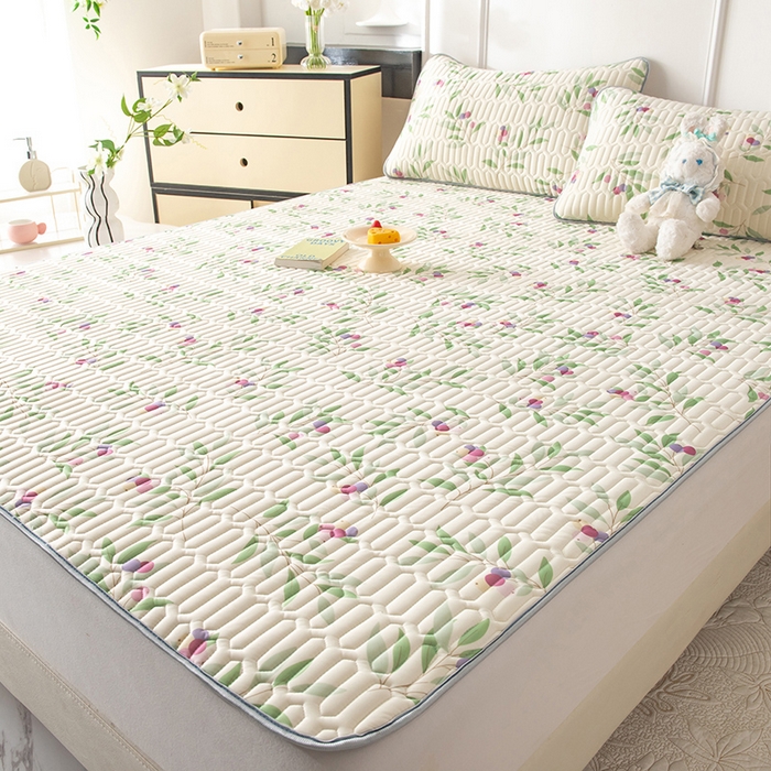 91家纺网 家纺一手货源 找家纺 佳梦达 新款0.4厚度纯色凉感丝乳胶凉席三件套（风格二） 一枝江南