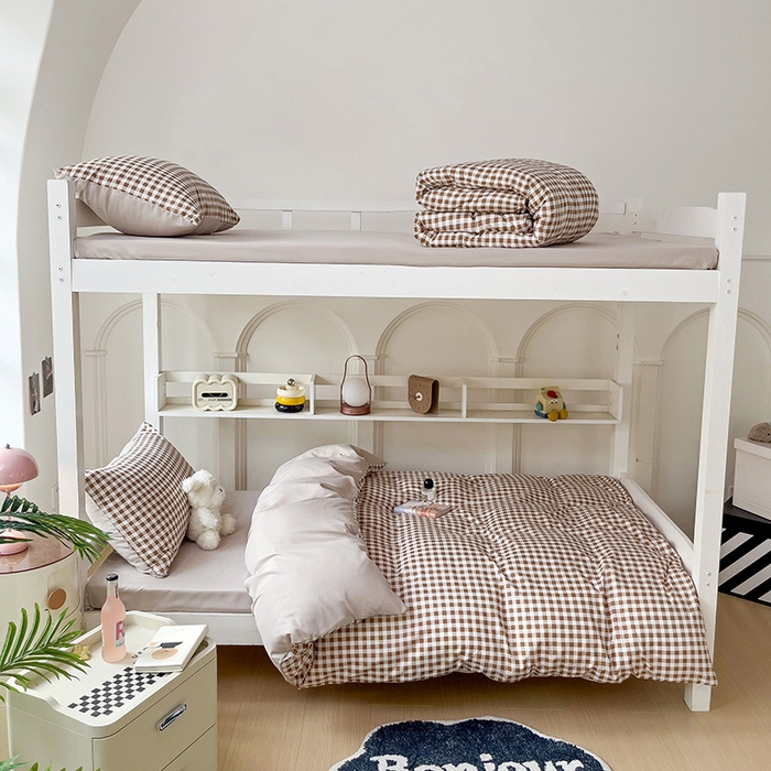 91家纺网 家纺一手货源 找家纺 楠沐家纺 2025新款无印风亲肤柔软水洗棉磨毛学生床四件套 咖小格