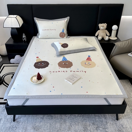 JUICY 橘滋家纺 2024新款A类数码印花抑菌冰丝床席款床笠款软凉席套件 欢乐曲奇（平席款）