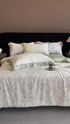 91家纺网 家纺一手货源 找家纺 梵克保罗 2024新款莱赛尔数码印花夏被四件套 浅爱 米