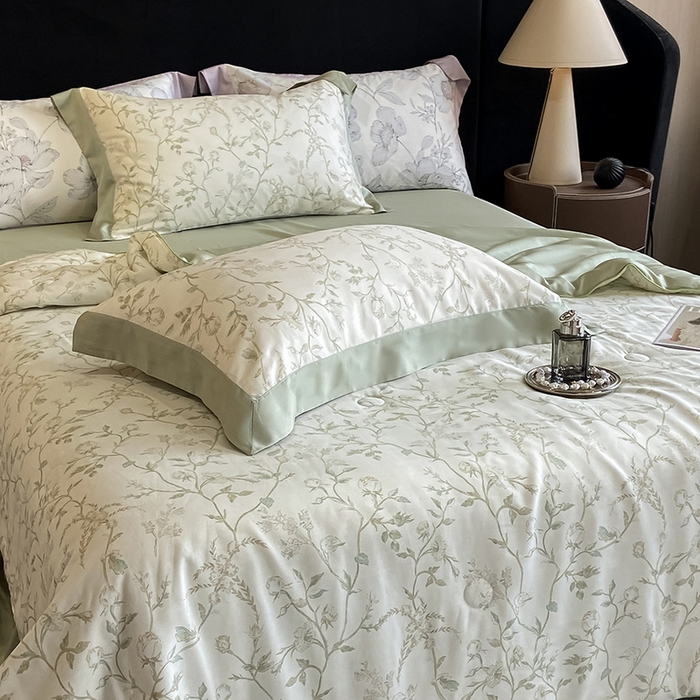 91家纺网 家纺一手货源 找家纺 梵克保罗 2024新款莱赛尔数码印花夏被四件套 浅爱 米