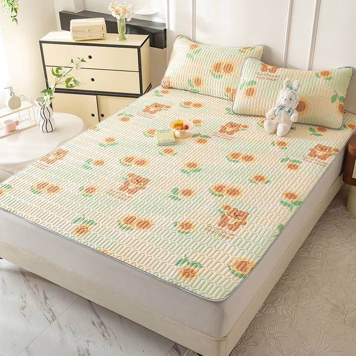 91家纺网 家纺一手货源 找家纺 佳梦达 新款0.4厚度纯色凉感丝乳胶凉席三件套（风格二） 向阳熊熊