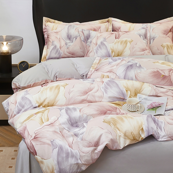 91家纺网 家纺一手货源 找家纺 雲归梦 2024新款全棉铂金棉数码印花四件套步步生莲 粉