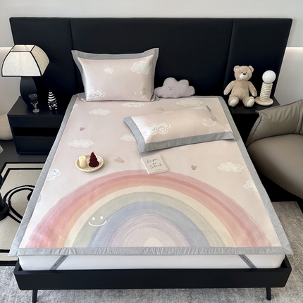 91家纺网 家纺一手货源 找家纺 JUICY 橘滋家纺 2024新款A类数码印花抑菌冰丝床席款床笠款软凉席套件 七彩梦（平席款）