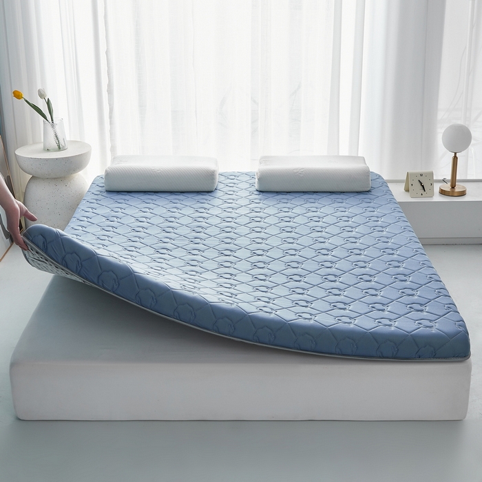 91家纺网 家纺一手货源 找家纺 祁恋婷家居 2024新款牛奶丝乳胶记忆棉床垫【床垫遮盖物】 云朵蓝