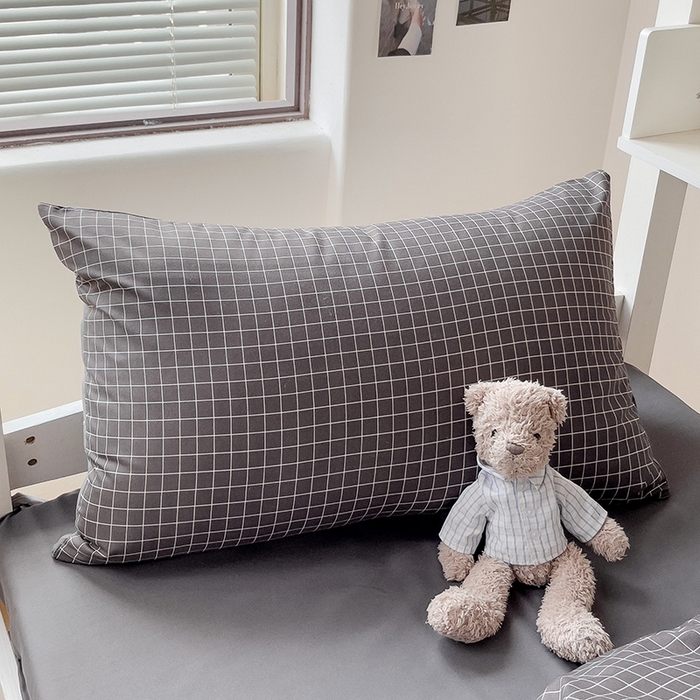 91家纺网 家纺一手货源 找家纺 楠沐家纺 2025新款无印风亲肤柔软水洗棉磨毛学生床四件套 黑小格