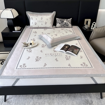 JUICY 橘滋家纺 2024新款A类数码印花抑菌冰丝床席款床笠款软凉席套件 芮萩-粉（平席款）