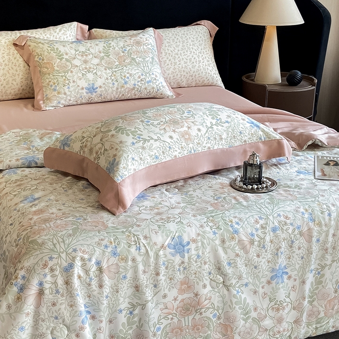 91家纺网 家纺一手货源 找家纺 梵克保罗 2024新款莱赛尔数码印花夏被四件套 花海缠绵