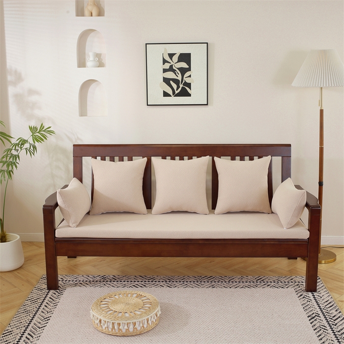 91家纺网 家纺一手货源 找家纺 共鸣沙发垫 2024新款50D高密度高回弹四季款海绵沙发垫 回形格浅咖