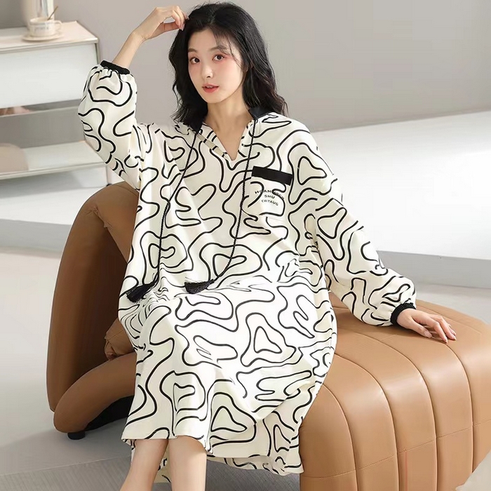 91家纺网 家纺一手货源 找家纺 （总）洛兰沙家居馆【只代发】【只代发】 2024新款睡裙女夏季新品针织棉公主风短袖睡裙家居服宽松女士棉全棉连衣裙可外穿