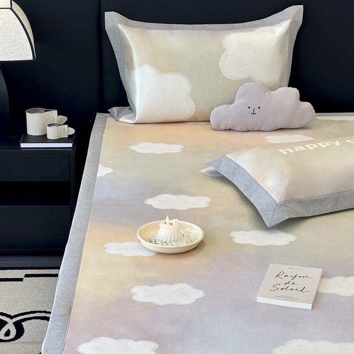 91家纺网 家纺一手货源 找家纺 JUICY 橘滋家纺 2024新款A类数码印花抑菌冰丝床席款床笠款软凉席套件 炫彩云朵（平席款）