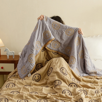 麻依 2024新款泡芙被夏季款五层纱布夏被夏凉被 圆点笑脸
