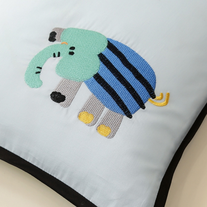 91家纺网 家纺一手货源 找家纺 喜多兔儿童家纺 2024新款高精密纯棉水洗棉枕套 蓝色小象崽