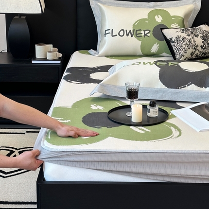 91家纺网 家纺一手货源 找家纺 （总）JUICY 橘滋家纺 2024新款A类数码印花抑菌冰丝床席款床笠款软凉席套件