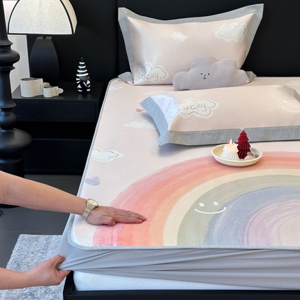 91家纺网 家纺一手货源 找家纺 （总）JUICY 橘滋家纺 2024新款A类数码印花抑菌冰丝床席款床笠款软凉席套件