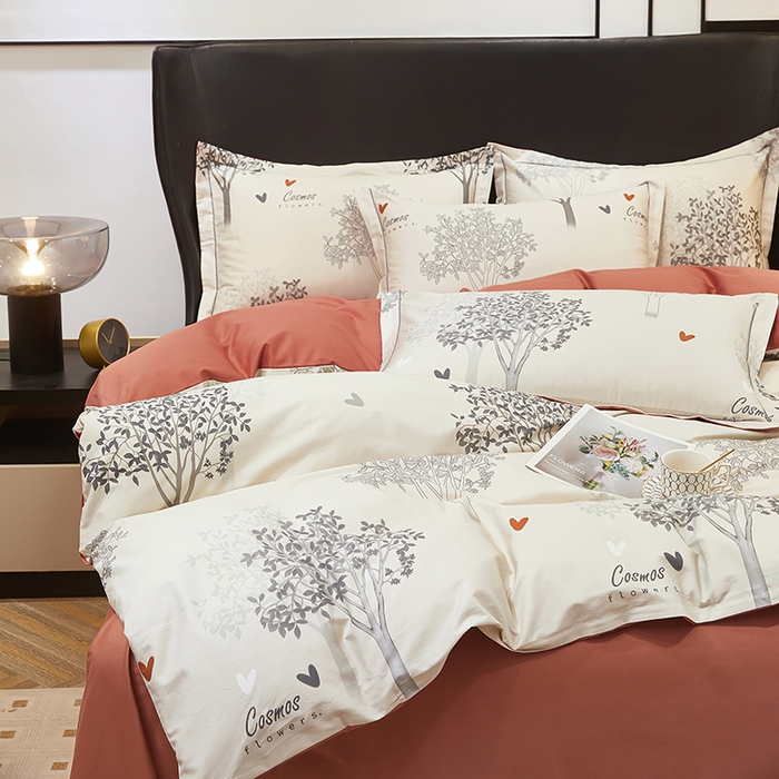 91家纺网 家纺一手货源 找家纺 雲归梦 2024新款全棉铂金棉数码印花四件套云思木想 灰