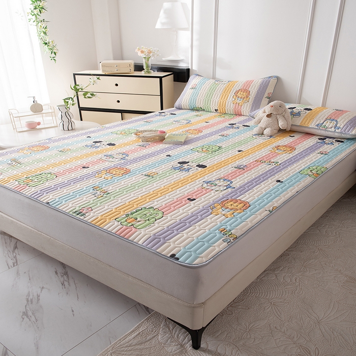 91家纺网 家纺一手货源 找家纺 佳梦达 新款0.4厚度纯色凉感丝乳胶凉席三件套（风格二） 彩虹吖