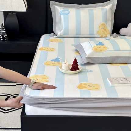 91家纺网 家纺一手货源 找家纺 （总）JUICY 橘滋家纺 2024新款A类数码印花抑菌冰丝床席款床笠款软凉席套件