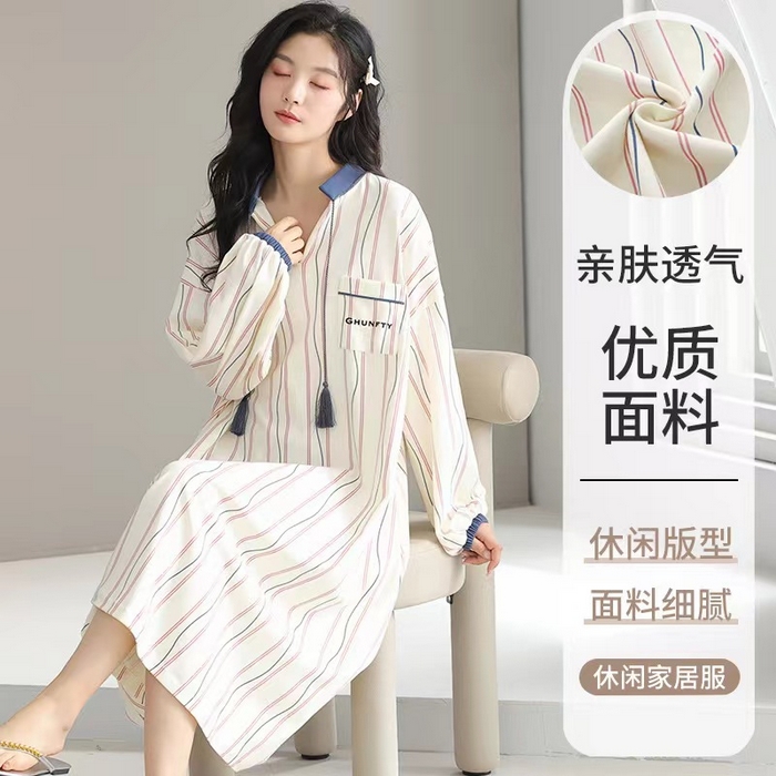 91家纺网 家纺一手货源 找家纺 （总）洛兰沙家居馆【只代发】【只代发】 2024新款睡裙女夏季新品针织棉公主风短袖睡裙家居服宽松女士棉全棉连衣裙可外穿