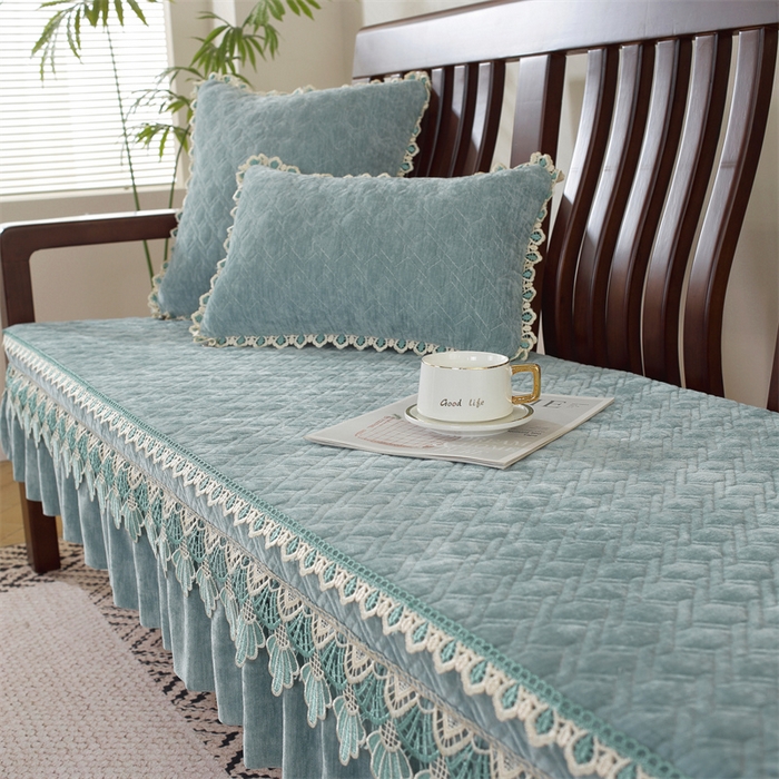 91家纺网 家纺一手货源 找家纺 共鸣沙发垫 2024新款50D高密度高回弹雪尼尔海绵沙发垫 雪尼尔浅绿