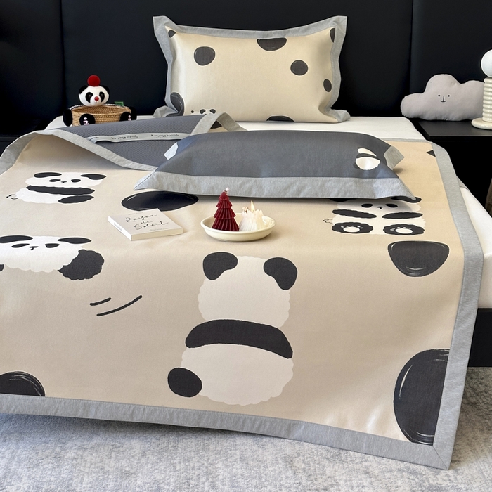 91家纺网 家纺一手货源 找家纺 JUICY 橘滋家纺 2024新款A类数码印花抑菌冰丝床席款床笠款软凉席套件 圈圈熊猫（平席款）